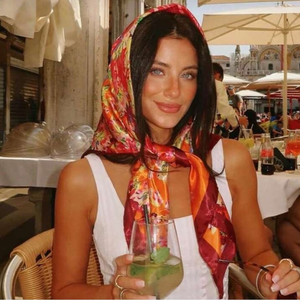 Square Satin/Silk Floral Scarf